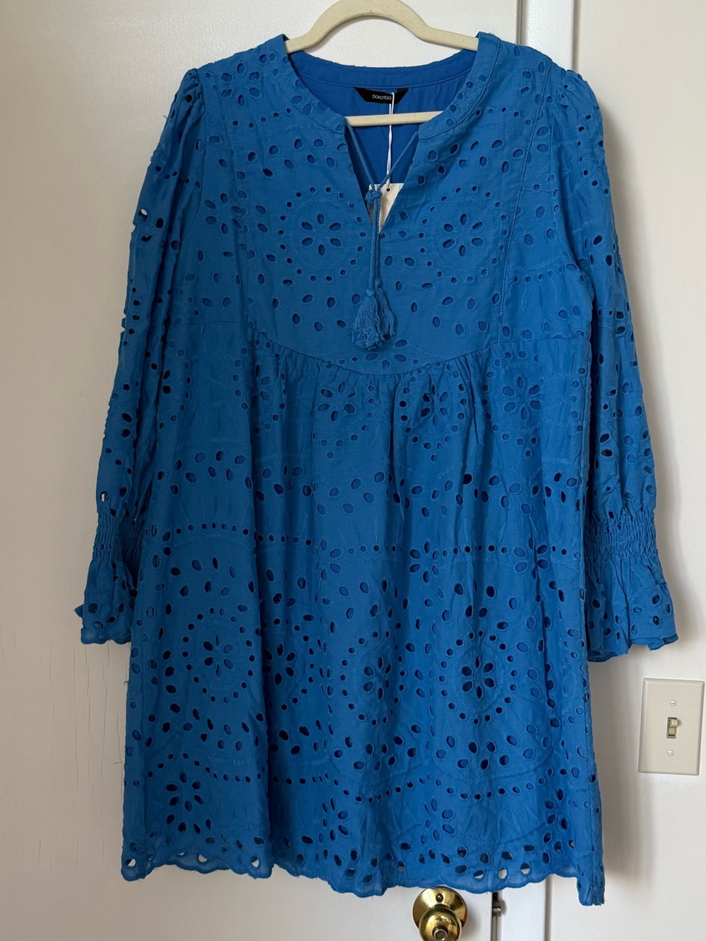 Blue Eyelet Long Sleeve Tunic Dress